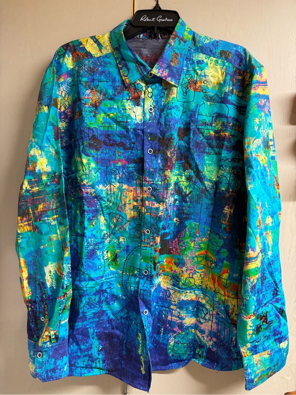 Robert Graham Turquoise & Blue Abstract Print Dress Shirt